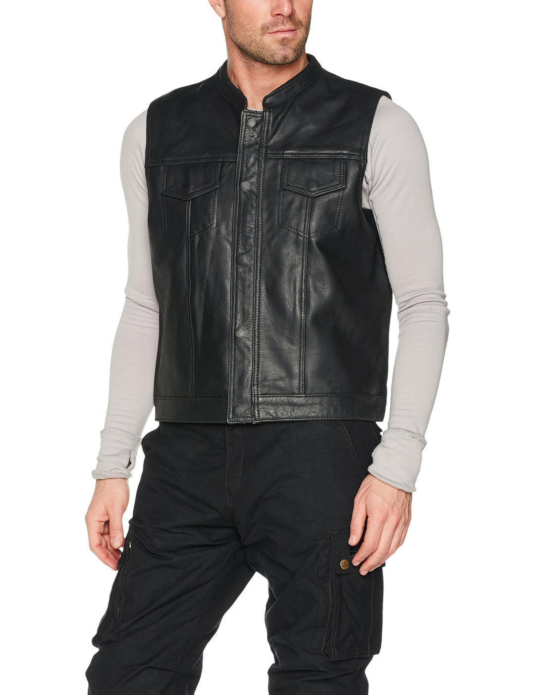 Australian Bikers Gear Motorrad-Weste - Leder - Schwarz SOA Sons of Anarchy Style EU 50 (L)
