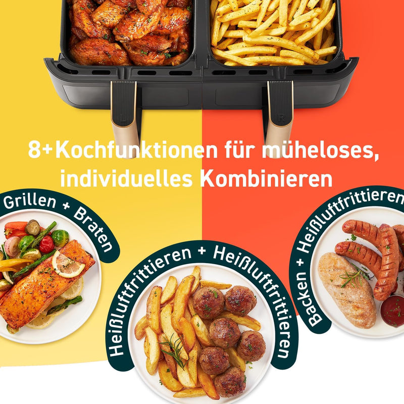 Cosori Heissluftfritteuse 2 Kammern Airfryer, 6-in-1 Dual Zone Air Fryer XXL 8,5 L, Heissluftfritteu