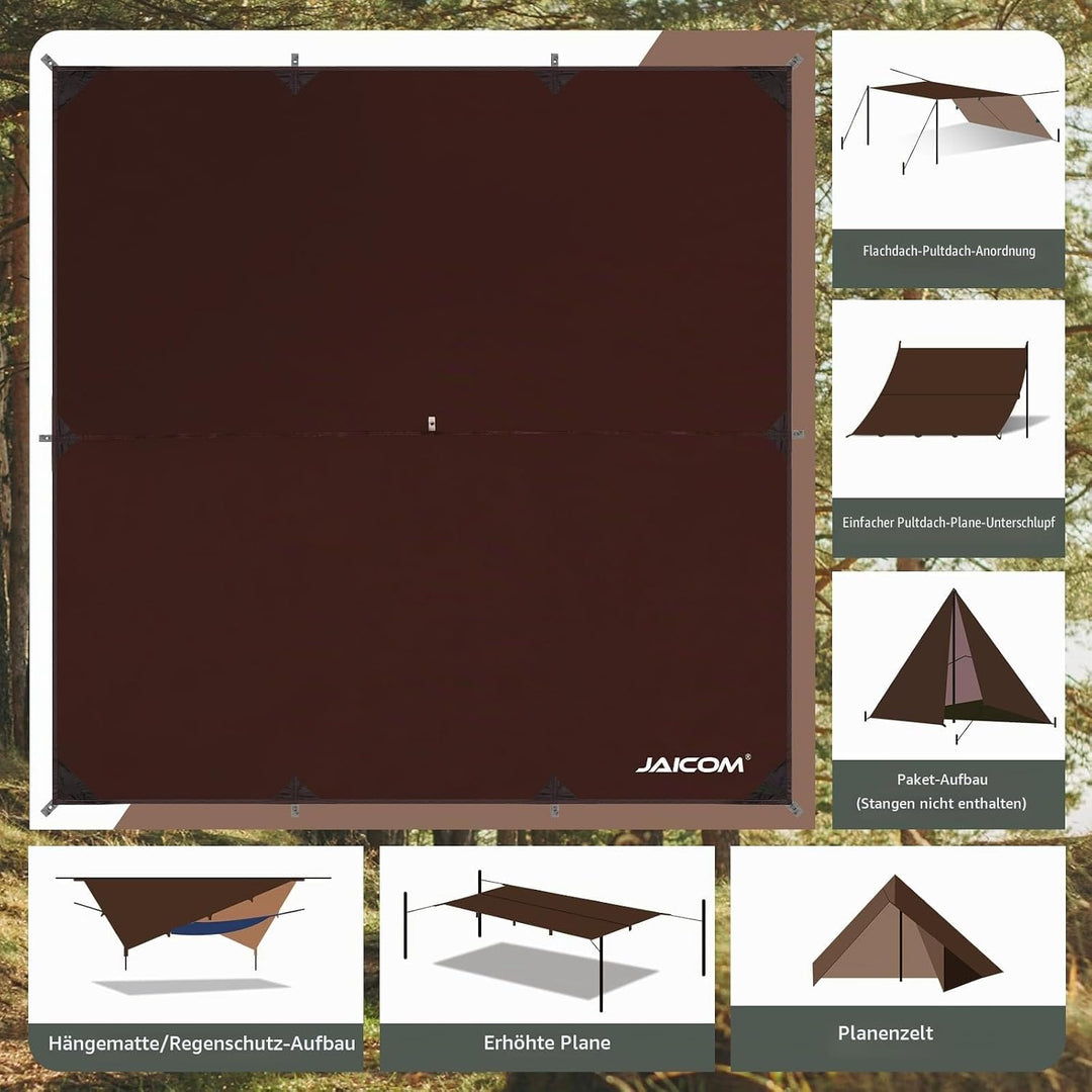 JAICOM Tarp Wasserdicht - 3x3M/4M/5M Camping Zeltplane, Ultraleicht und Tragbar, UV-Schutz &amp; Schnee