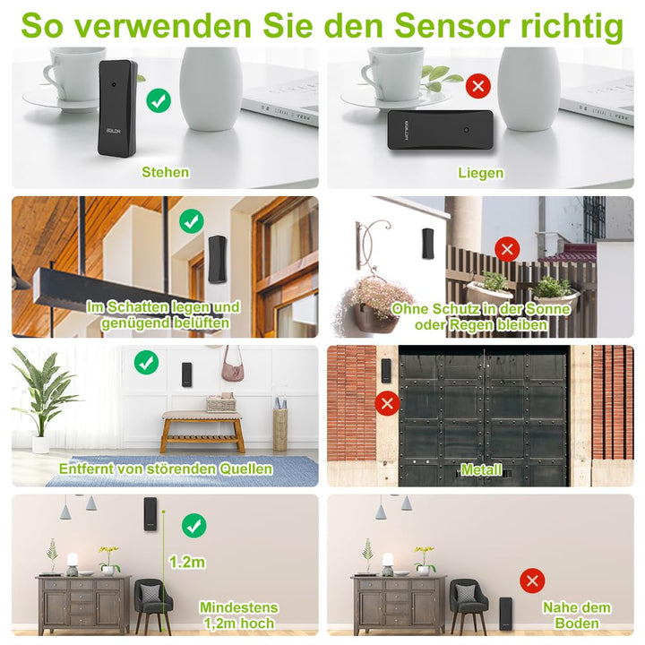 Konsen Wetterstation funk mit Aussensensor DCF Funkuhr, Farbdisplay mit grossen Zahlen von Innen und