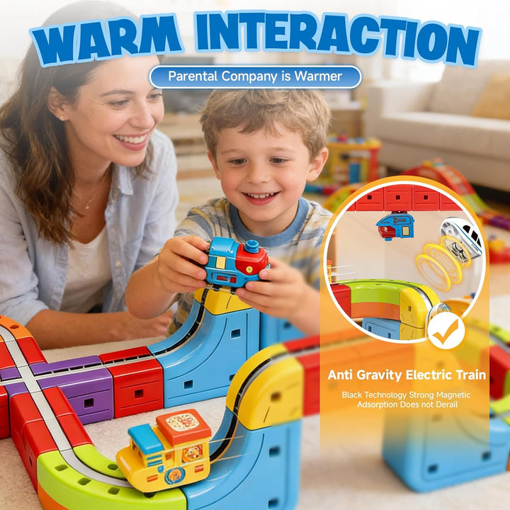 Magnetisches elektrisches Zugschienen-Set, Geschenk für Kinder, 3–10 Autos, 3D-Unendlichkeitswürfel,