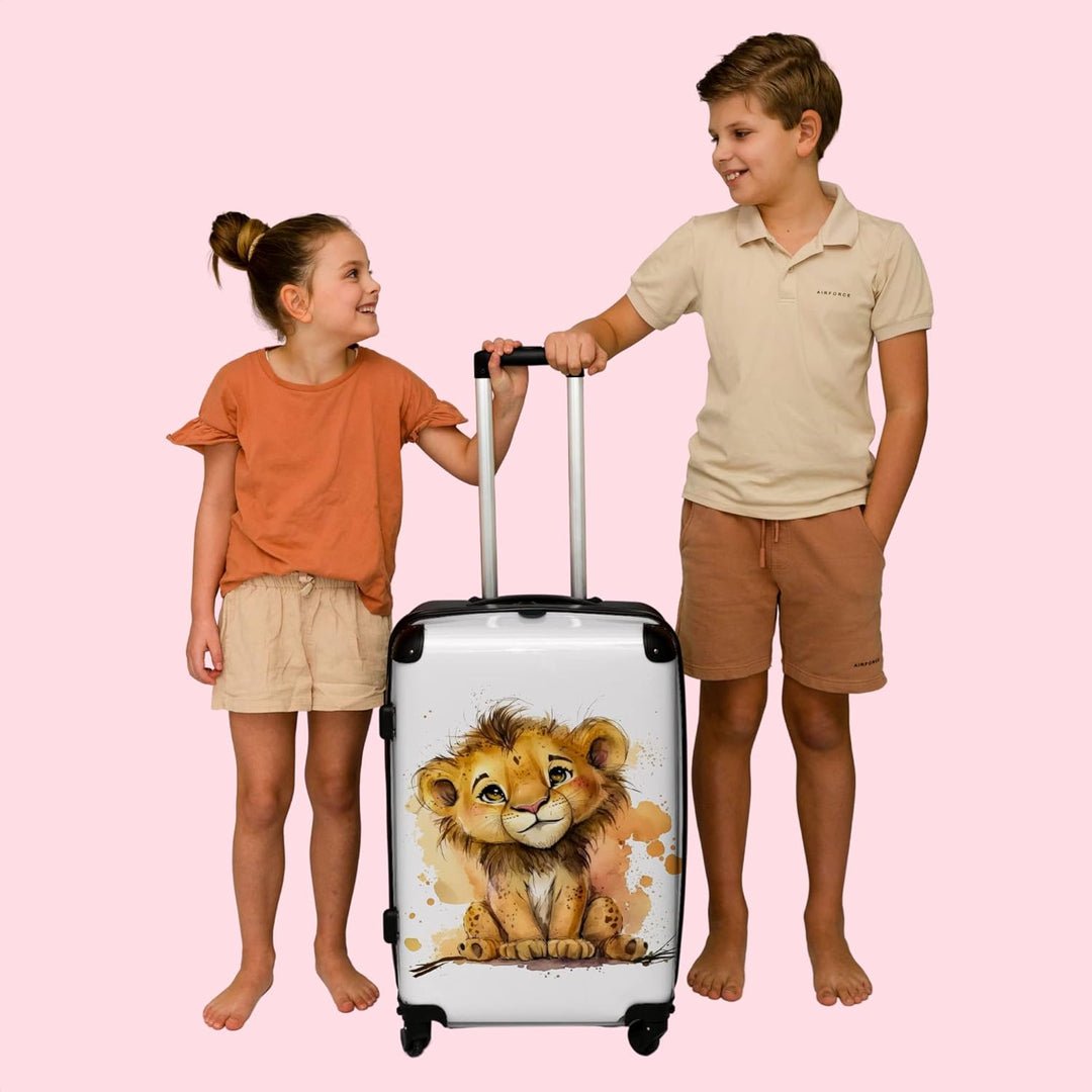 Koffer gross Trolley Rollkoffer Reisekoffer mit 4 Rollen Fotokoffer - Löwe - Aquarell - Braun - Tier