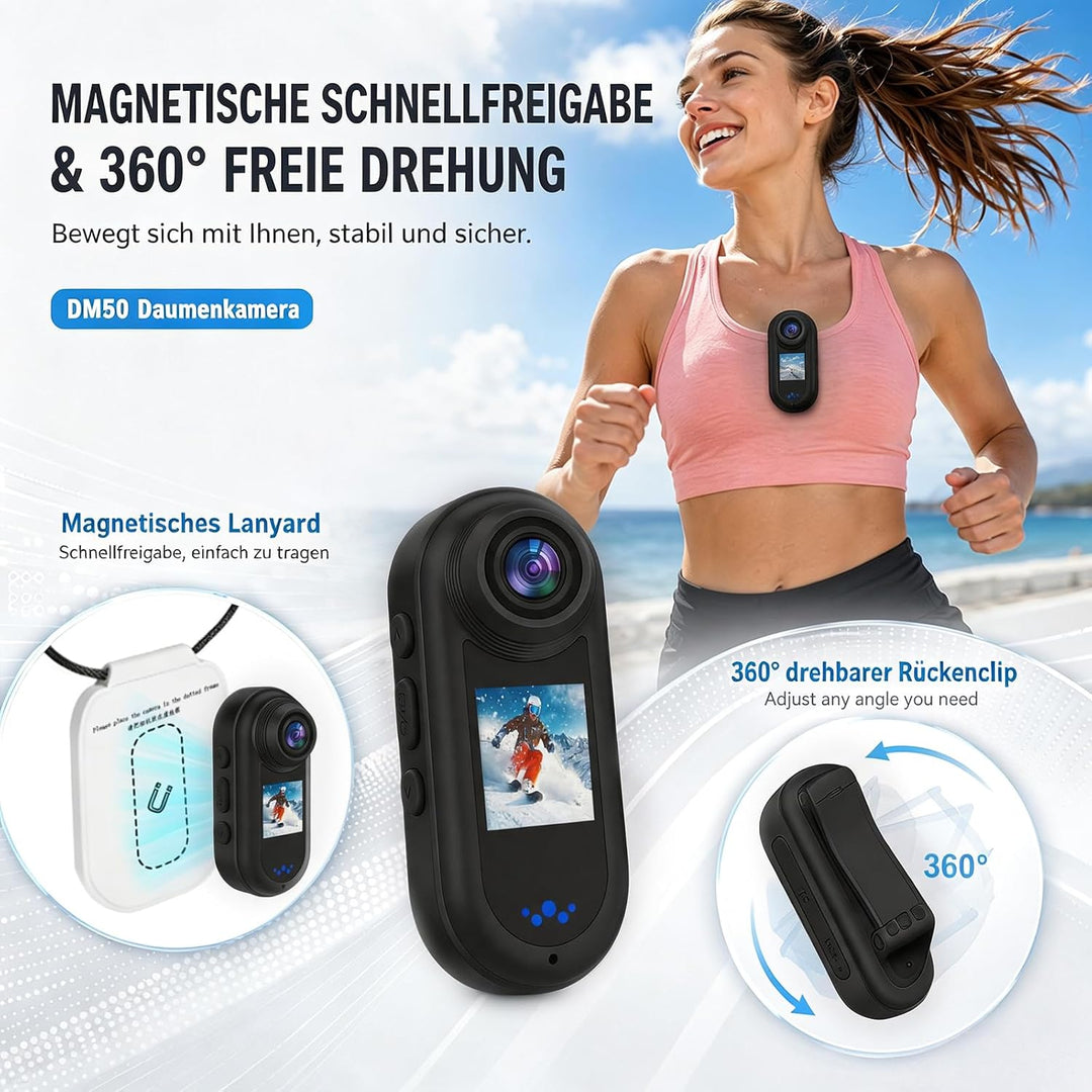 4K Body Cam Daumengrösse Magnetische Tragbare WiFi Wasserdicht POV Kamera | Mit Zubehör, Körperkamer