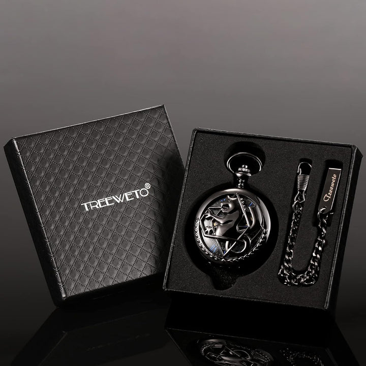 TREEWETO Fullmetal Alchemist Skeleton Steampunk Taschenuhr Mechanische Doppelabdeckung Taschenuhr mi