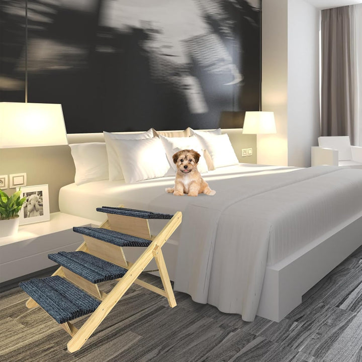 FIVMEN Hundetreppe 2 in 1 Hunderampe Holz Faltbar Höhenverstellbar Haustiertreppe mit Rutschfester T