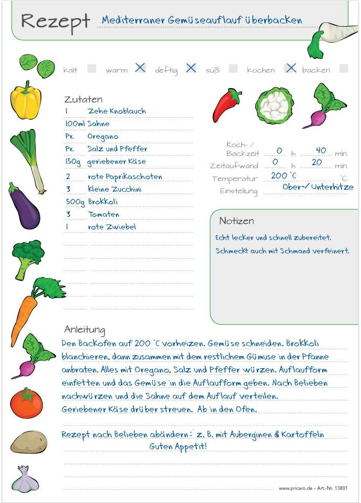 PRICARO Rezeptordner mit Rezeptblock "Querbeet", A4