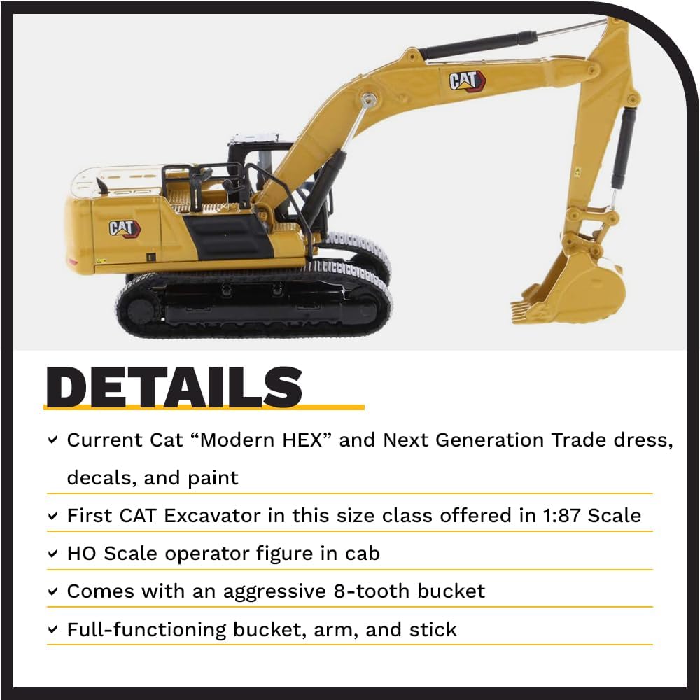 Diecast Masters 85658 - Caterpillar Kettenbagger 336 Next Gen, detailgetreues H0 CAT Baufahrzeug in