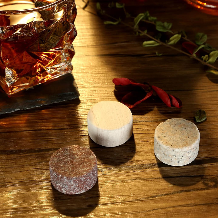 Whisky Stones and Glasses Gift Set, Whisky Rocks Chilling Stones in Handmade Wooden Box - Cool Drink