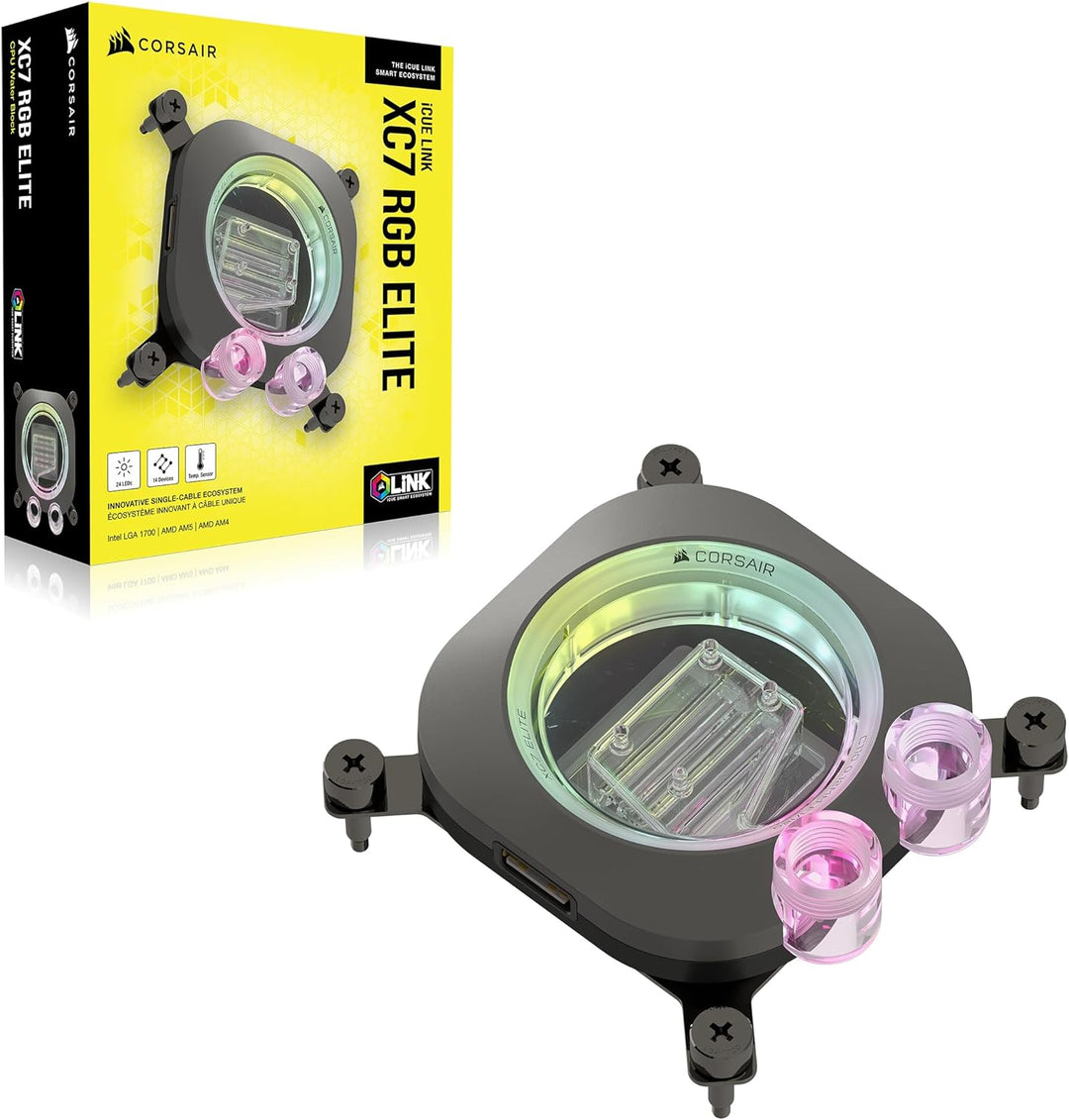 CORSAIR iCUE LINK XC7 RGB Elite CPU-Wasserkühler - Transparente Durchflusskammer - 24 RGB-LEDs - Kom