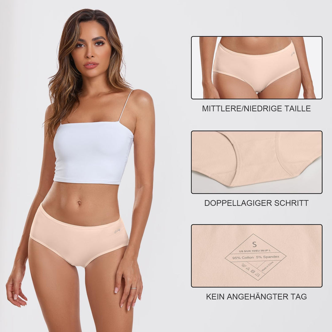 coskefy Unterhosen Damen Baumwolle Slips Unterwäsche Frauen Pantys 6er Pack | 100% Baumwoll Schritt,