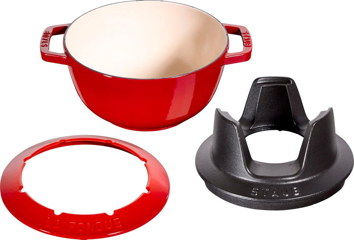 STAUB Fondue Set mit 6 Gabeln, Geeignet für Käse- Schoko- und Fleisch-Fondue, Gusseisen, 20 cm, Kirs