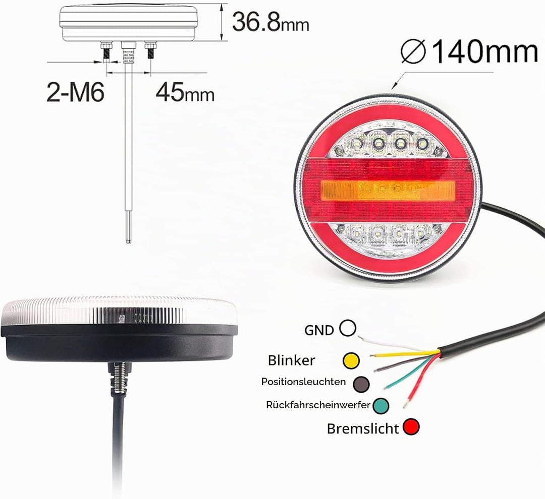 AOJO 2 x Rund LED Rücklicht Set für Anhänger, 12V 24V Universelles Hamburger Rücklichter Wasserdicht