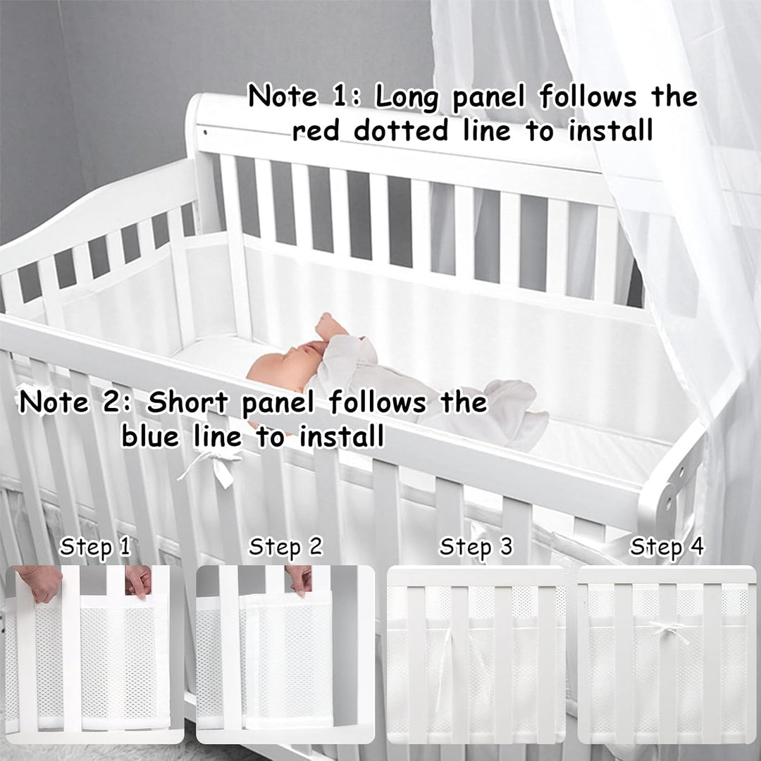 Bettumrandung Babybett,2 Stück Bettumrandung Nestchen Breathable 4-Seitiges Netzfutter für Kinderbet