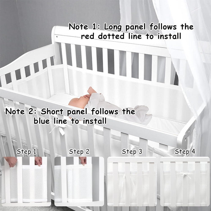 Bettumrandung Babybett,2 Stück Bettumrandung Nestchen Breathable 4-Seitiges Netzfutter für Kinderbet