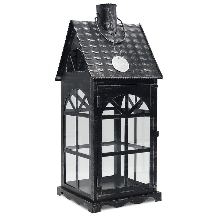 Dekovita 50cm Metall-Laterne Lichthaus - Gartenlaterne mit Glas-Scheiben - Windlicht Haus Deko-Later