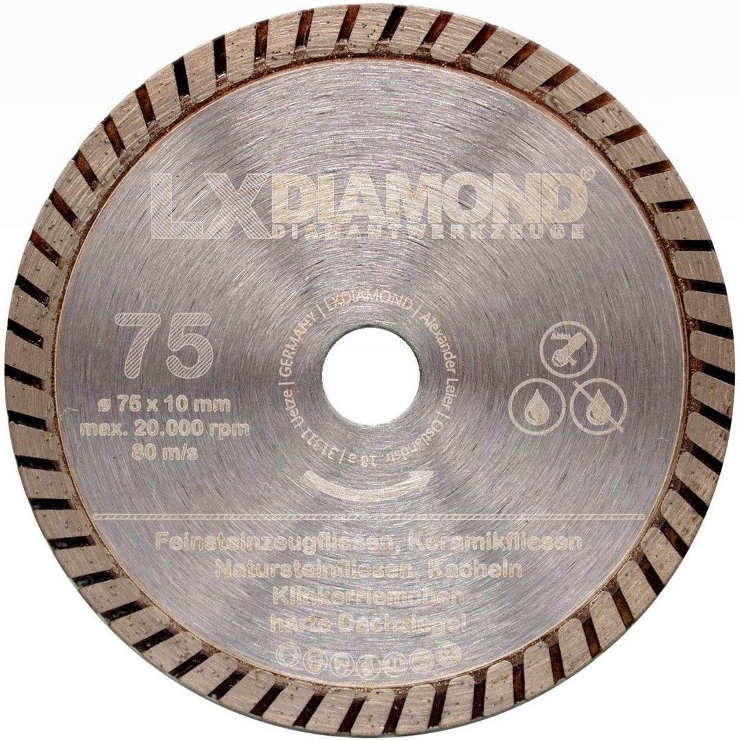 LXDIAMOND Diamant-Trennscheibe 75mm x 10mm Premium Diamantscheibe für Keramik Fliesen Naturstein Fei