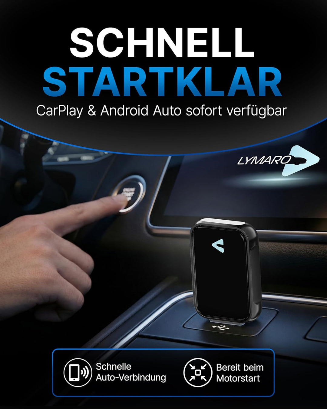 Carplay Wireless Adapter & Android Wireless Adapter fürs Auto – USB-A Plug & Play Nachrüstadapter, U