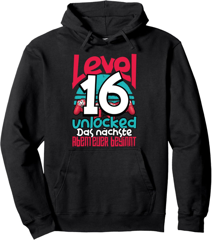 Level 16 Unlocked Gamer 16th Birthday Gift Cool Retro Gaming Pullover Hoodie