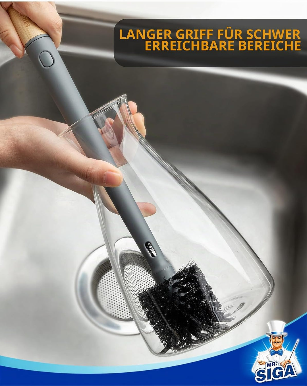 MR.SIGA Wasserflaschenbürste und Strohhalmreinigungsbürste, Flaschenreinigungsbürste mit langem Stie