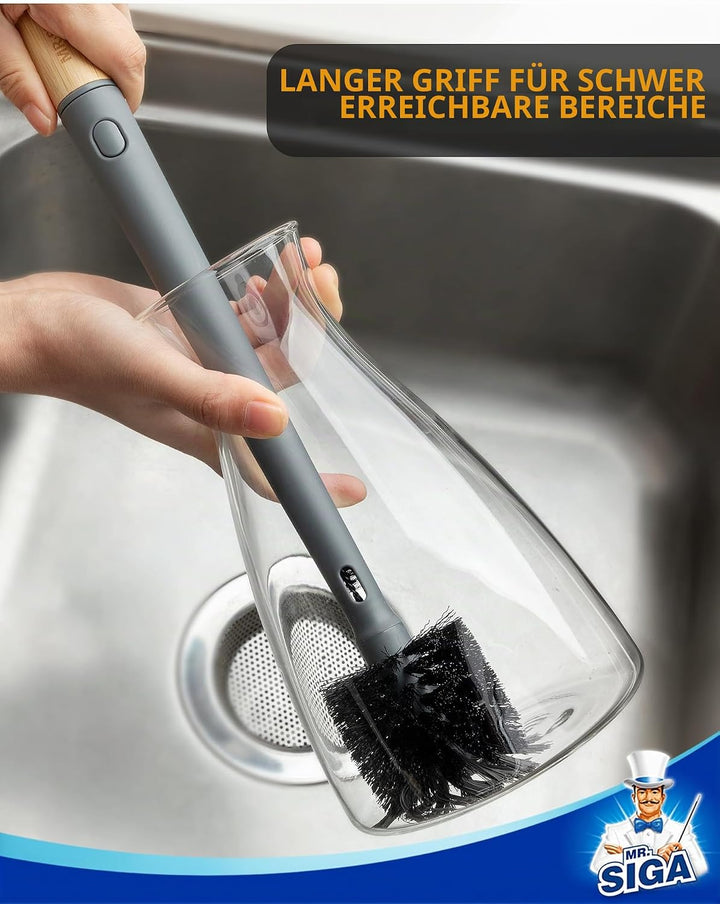 MR.SIGA Wasserflaschenbürste und Strohhalmreinigungsbürste, Flaschenreinigungsbürste mit langem Stie
