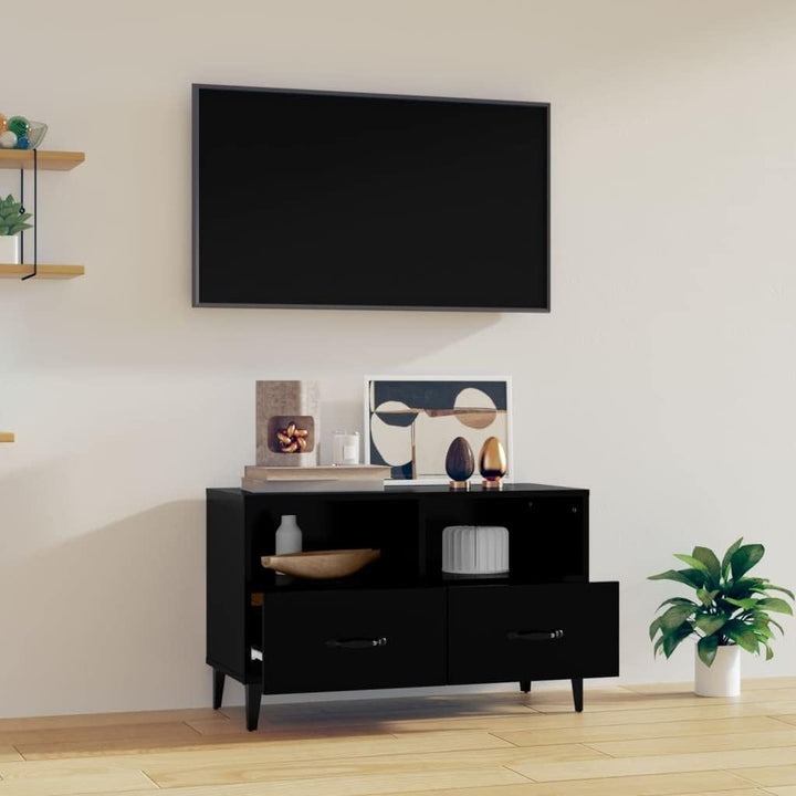 homiuse TV-Schrank TV Lowboard Schwarz 80x36x50 cm Holzwerkstoff TV Tisch TV Board Fernsehschrank Fe