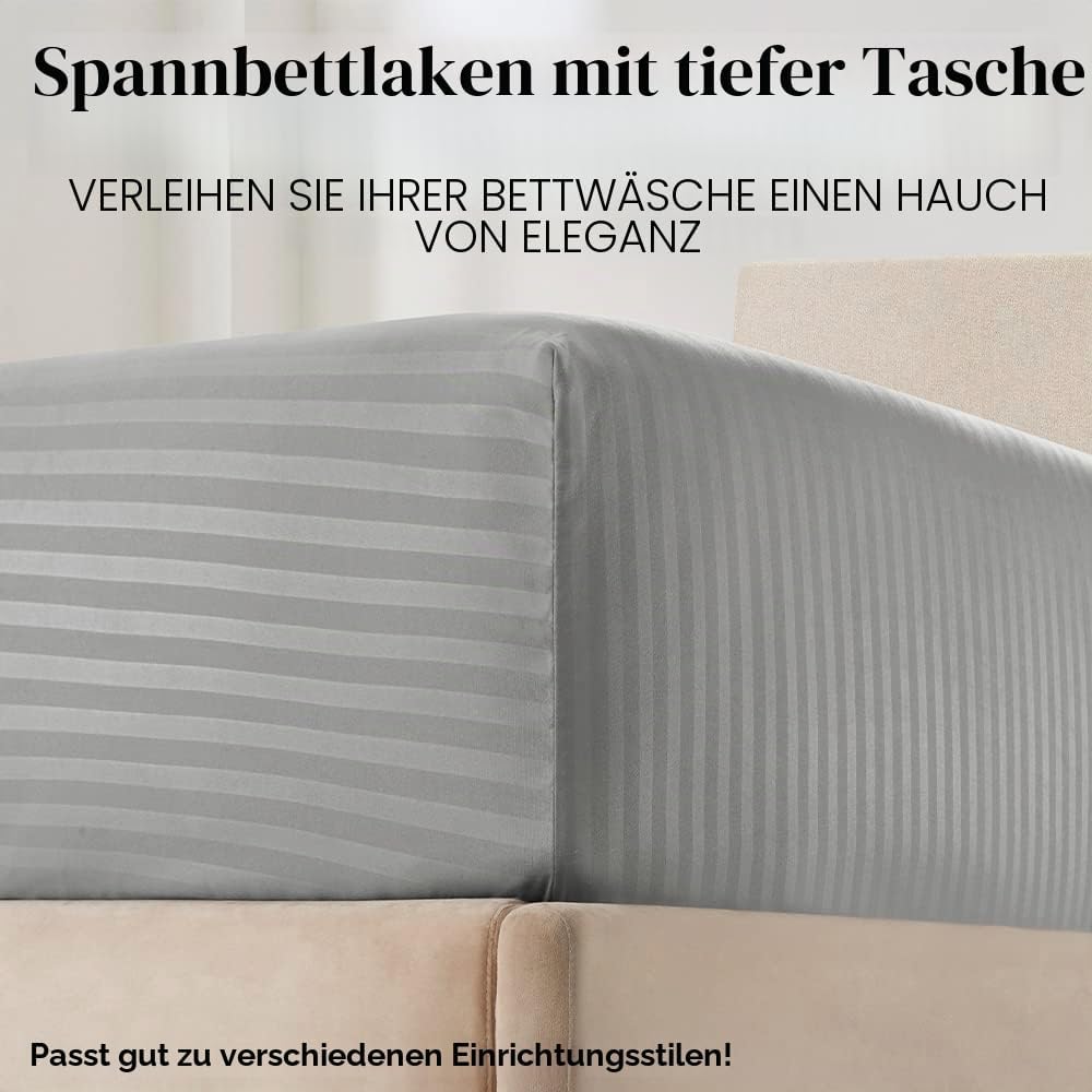 Italienisches Bettlaken-Set, gestreift, Grau, 4-teilig Queen Grau, Queen Grau