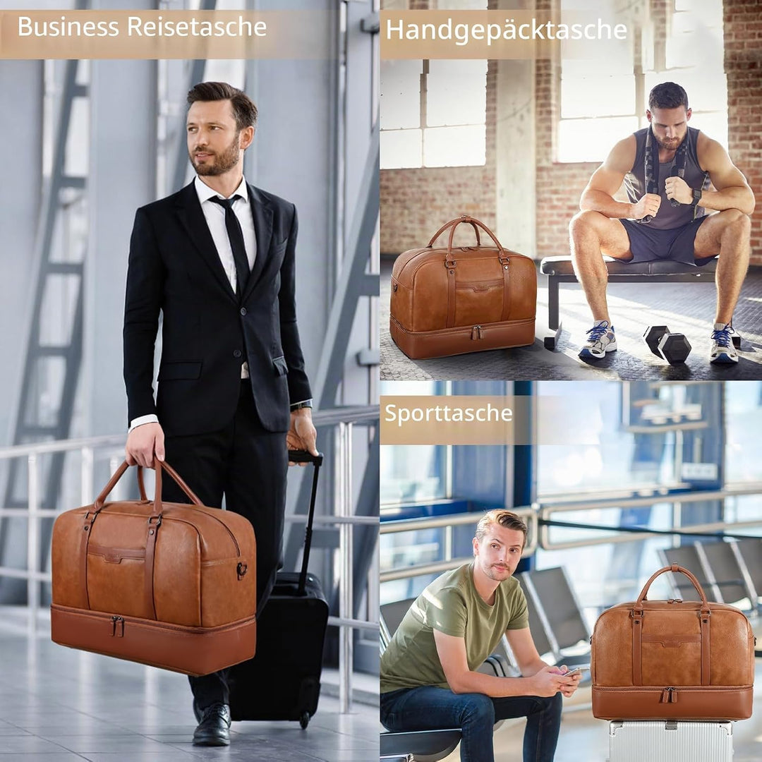 Wogarl Weekender Tasche für Damen Herren Grosse Übernachtungstasche Reisetasche Seesack, Helles Brau