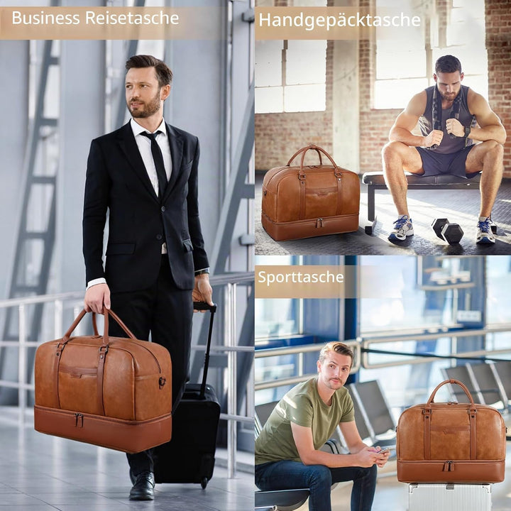 Wogarl Weekender Tasche für Damen Herren Grosse Übernachtungstasche Reisetasche Seesack, Helles Brau