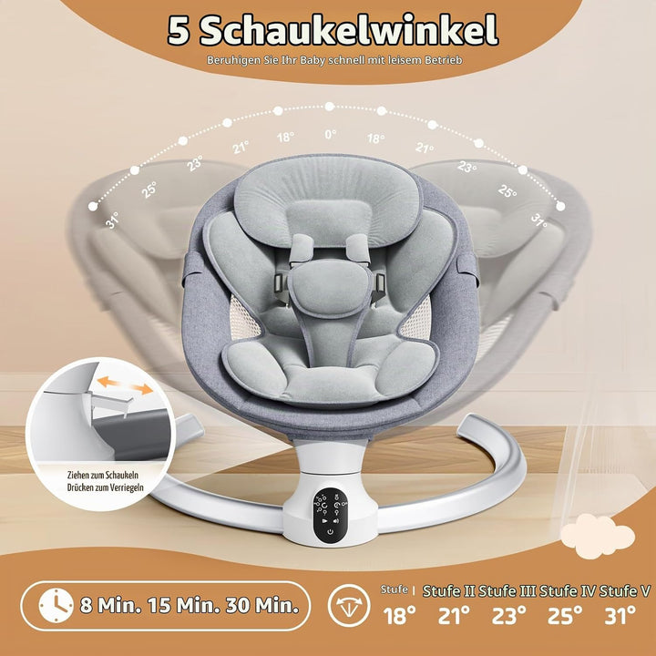 Kotsy Babywippe Elektrisch mit Anpassung der APP-Steuerung,Babyschaukel elektrisch mit 5 Natürlichen