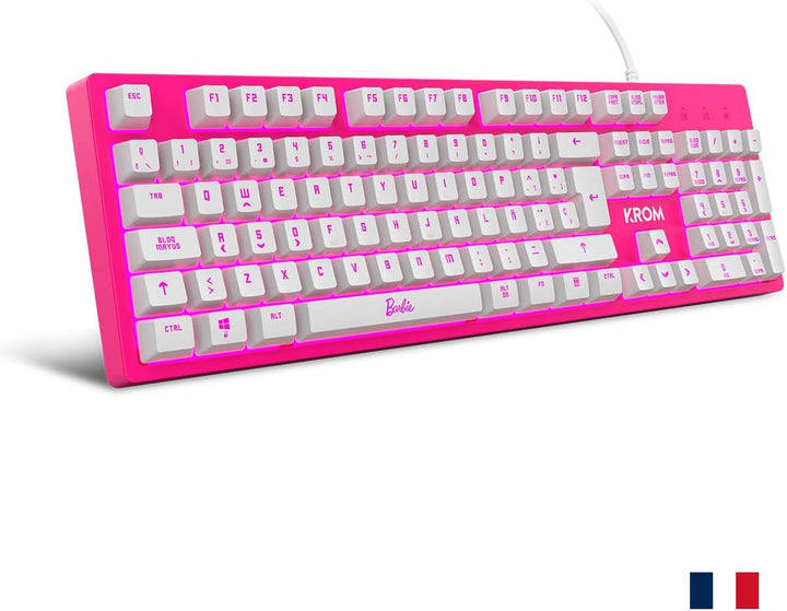 KROM Maus und -Mausunterlage Barbie Edition Kandy - Weisse LED-Membrantastatur, Maus optischem Senso