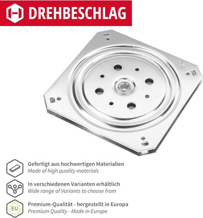 Gedotec Drehbeschlag 360° Drehteller zum Schrauben | Stahl verzinkt | Druck-Kugellager 150 kg | Schw