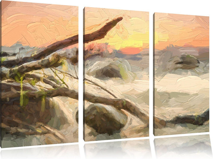 Pixxprint Ruhige See im Nebel als Leinwandbild/Grösse: 3 Teilig (120x80) cm/Wandbild/Kunstdruck/fert