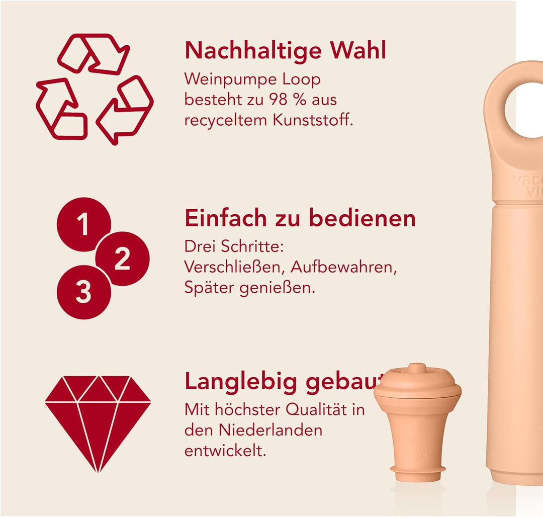 Vacu Vin Loop Weinpumpe - Entwickelt und Hergestellt in den Niederlanden - Vakuum-Weinverschluss häl