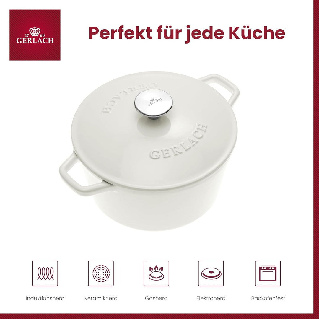 Gerlach Nature Iron Gusseisen-Topf Kochtopf 3 L mit Deckel 21 cm Bräter Schmortopf Brottopf Brotback