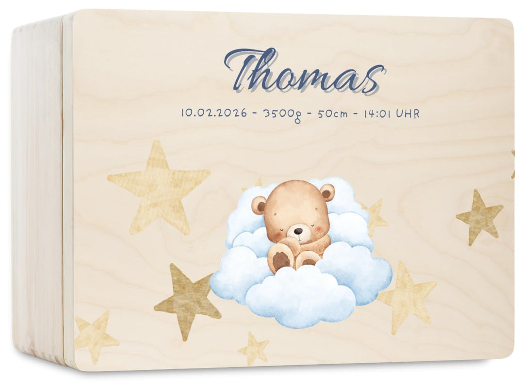 Pinus Personalisierte Erinnerungskiste aus Holz - 20x15x10 cm Geschenkbox mit Text zur Geburt, Taufe