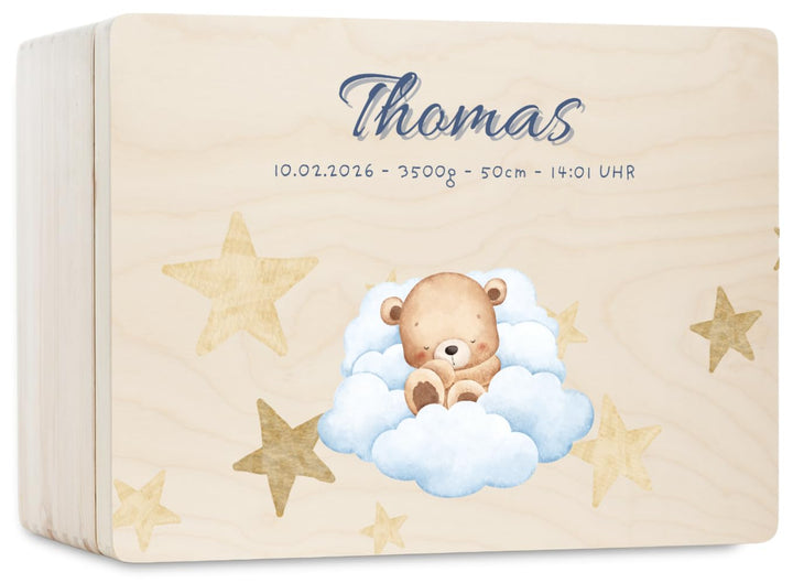 Pinus Personalisierte Erinnerungskiste aus Holz - 20x15x10 cm Geschenkbox mit Text zur Geburt, Taufe