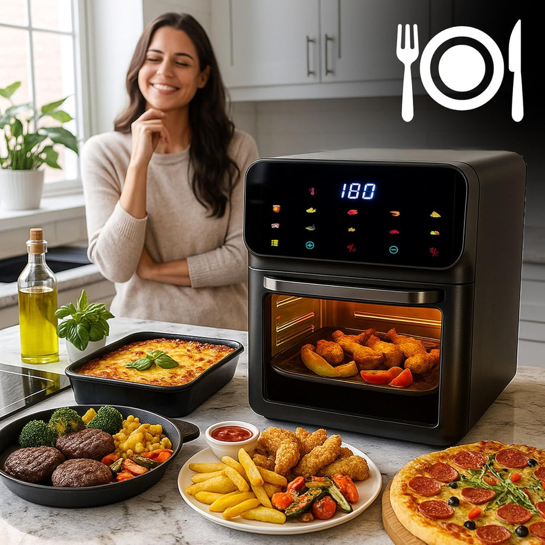 Retoo Heissluftfritteuse mit Backofenfunktion 12 L– Airfryer mit Sichtfenster & 10 Programmen 1350 W