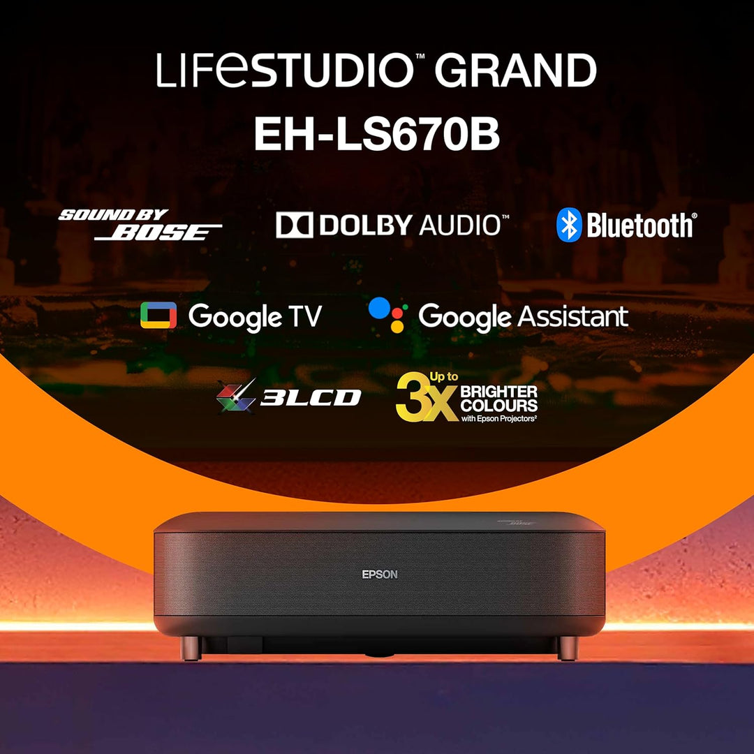 Epson Lifestudio Grand EH-LS670B, Smart-Laserprojektor, 4K PRO-UHD, Ultrakurzdistanz, Sound by Bose,