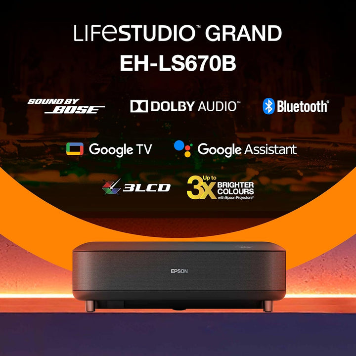 Epson Lifestudio Grand EH-LS670B, Smart-Laserprojektor, 4K PRO-UHD, Ultrakurzdistanz, Sound by Bose,
