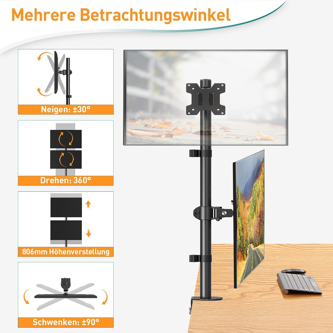 ELIVED Vertical Monitor Halterung 2 Monitore, 80cm Stange für 13-32 Zoll Monitore bis zu 8kg, Dualer