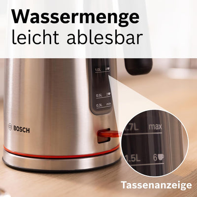 Bosch kabelloser Wasserkocher MyMoment TWK6M480, Abschaltautomatik, Überhitzungsschutz, Tassenanzeig