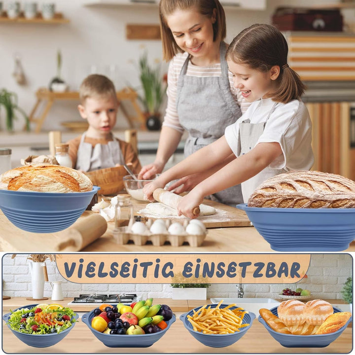 Silikon Gärkörbchen für Brot, 28 cm Gärkorb Oval und 25 cm Gärkorb Brot Rund, Faltbarer, Verbesserte