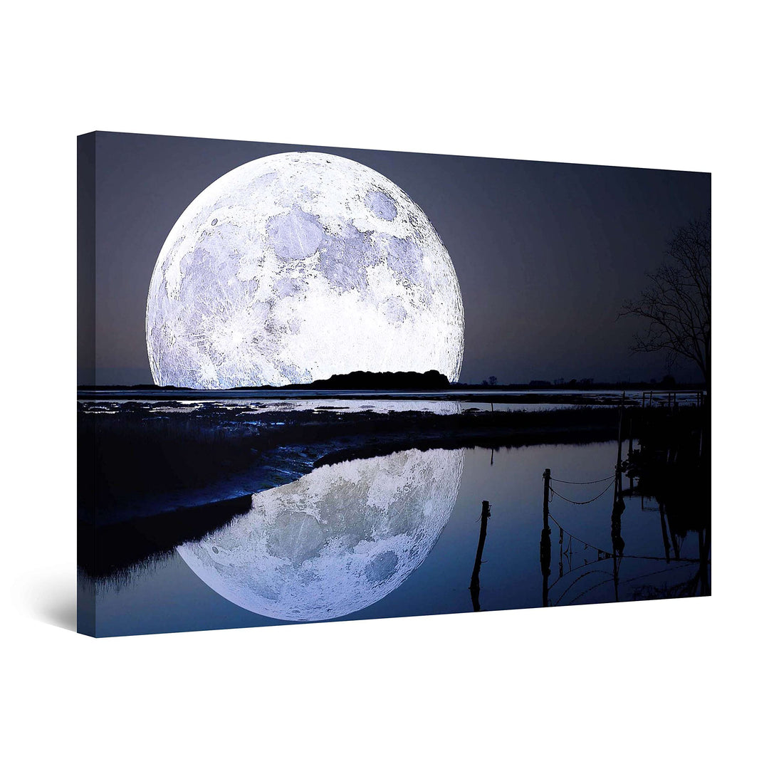 Startonight Bilder Der Vollmond im Wasser, Leinwandbilder Moderne Kunst, Landschaft Wanddeko Kunstdr