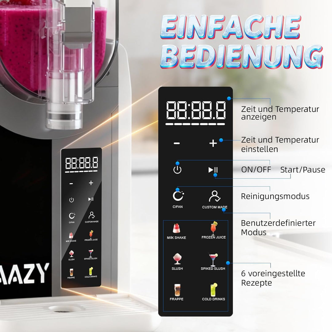 Slush Maschine, mit 6 smarten Programmen: Slushie, Cocktail, Milchshake, Frappé, Wein, Eisgetränke,