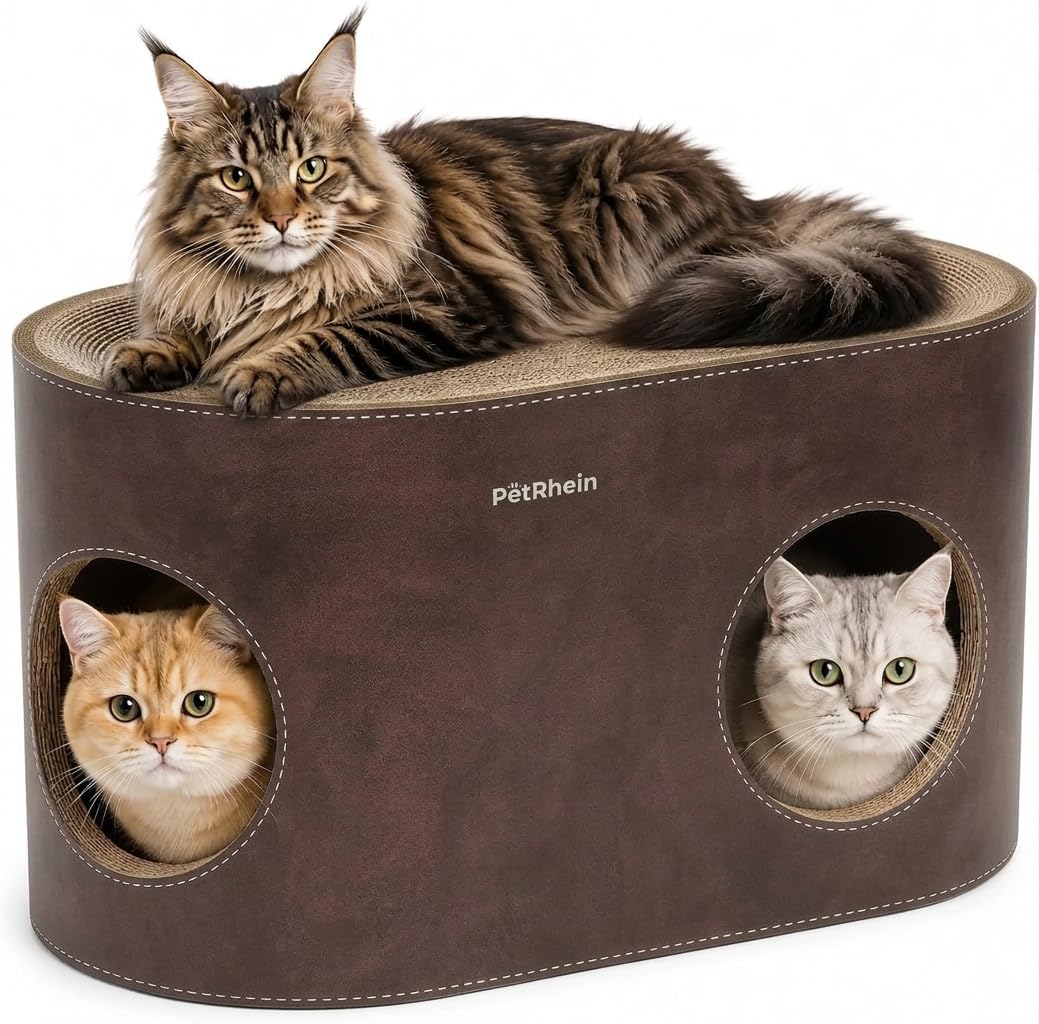Kratzbrett für Katzen aus Kratzpappe,3-in-1 grosses Katzenhöhle mit Kratzmatte & Katzenbett – 64 x 3