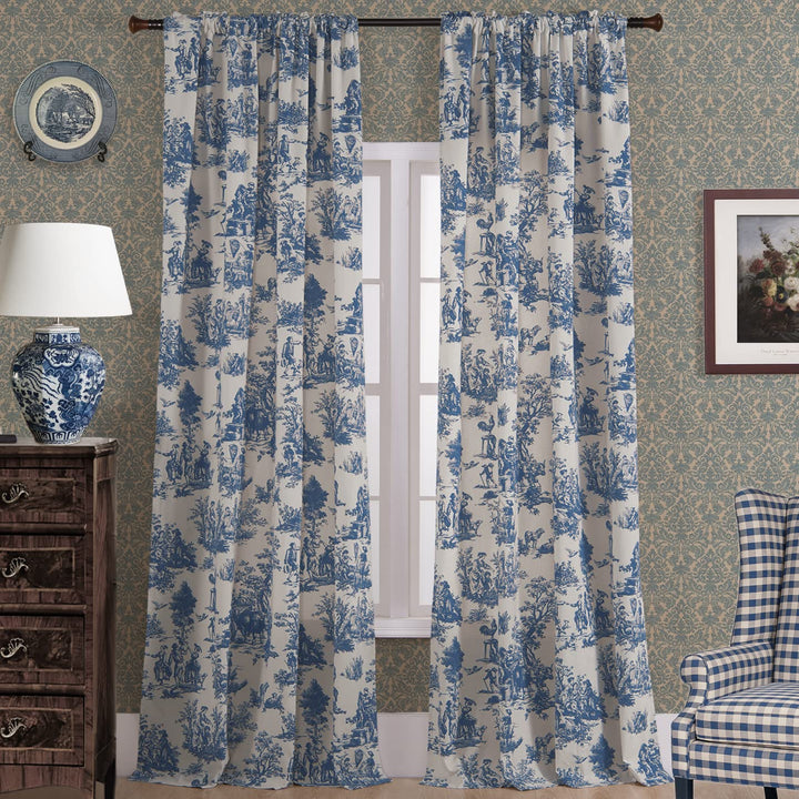 Vorhänge mit Frühlingsküsten-Motiv, für Wohnzimmer, 274 cm lang, französisches Landhaus-Toile de Jou