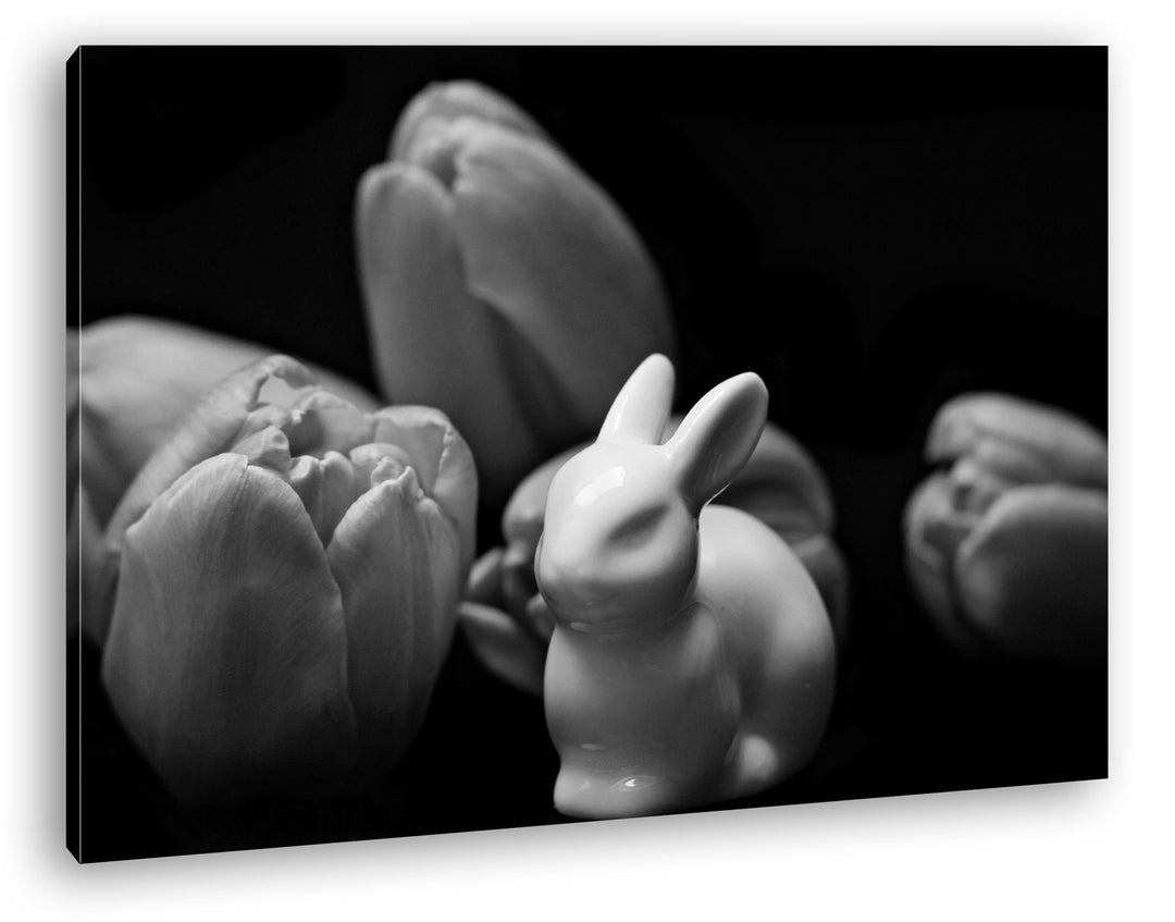 deyoli süsses Porzellan Häschen Format: 80x60 Effekt: Schwarz/Weiss als Leinwand, Motiv fertig gerah