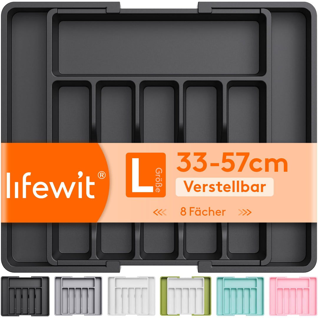 Lifewit Besteckhalter, erweiterbarer Utensilienhalter für Schublade, Verstellbarer Besteckkasten, ko