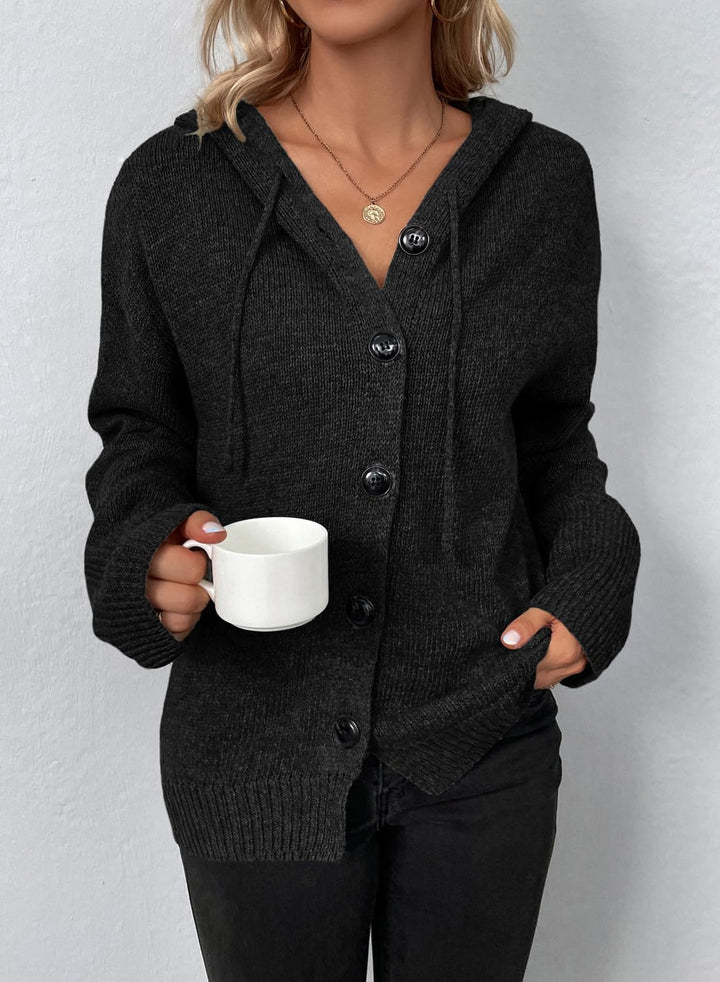 Vcindai Damen Langarm Grobstrickjacke Kurz Strickjacke Herbst Winter Strickmantel mit Kapuze S Schwa