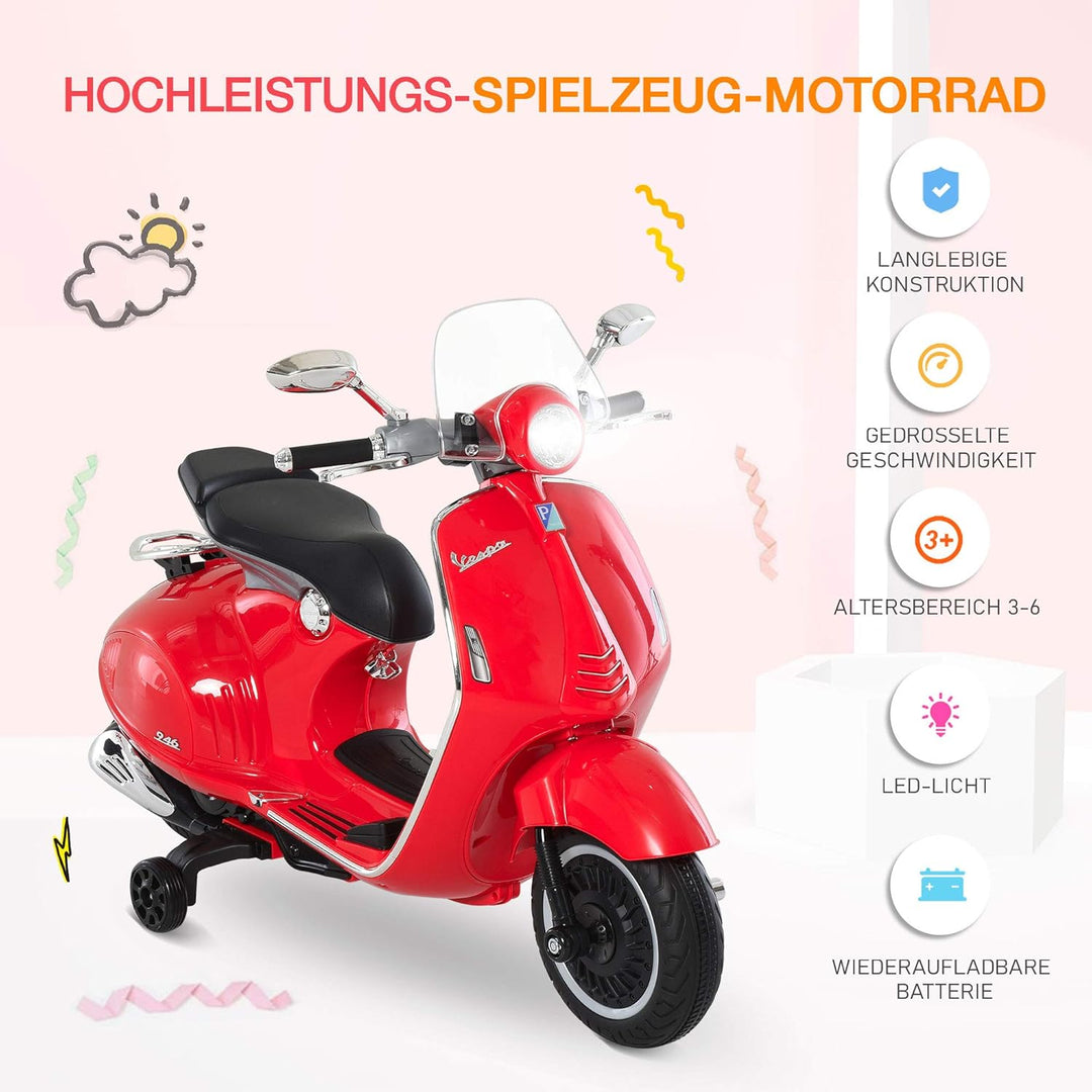 HOMCOM Elektro Kindermotorrad Elektromotorrad mit MP3, Musik, Scheinwerfer, Vor- und Rückwärtsgang,